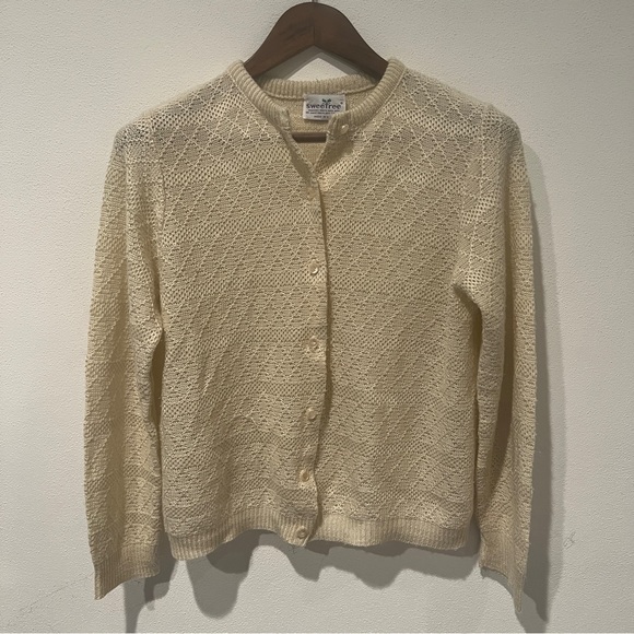 Vintage Sweetree Open Knit Button Front Lightweight Cardigan Preppy Academia - Picture 1 of 10